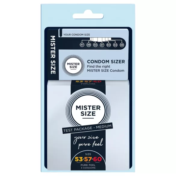 Mister Size - kondomi testni komplet s penis merilcem - 3 kosi