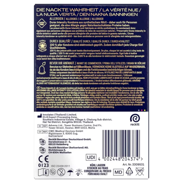 Durex Intensity - tanek kondom - brez lateksa - 20 kos