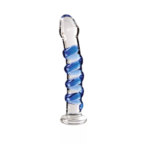 Icicles No. 5 - stekleni dildo spiralni - prozorno-modra