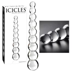   Icicles No. 2 - stekleni dildo z reliefnimi kroglami - prozoren