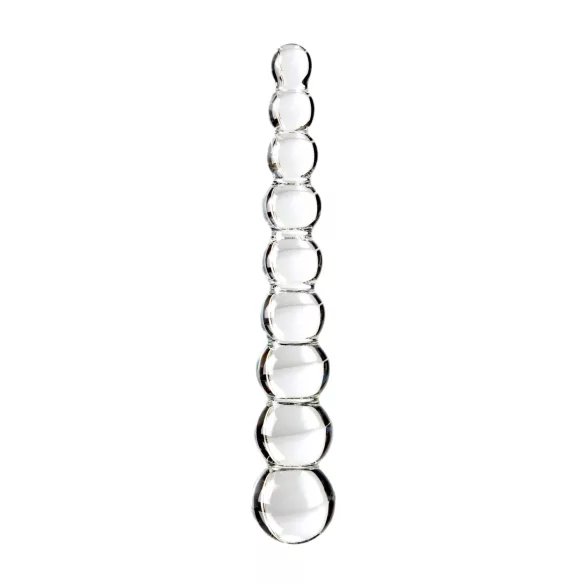 Icicles No. 2 - stekleni dildo z reliefnimi kroglami - prozoren