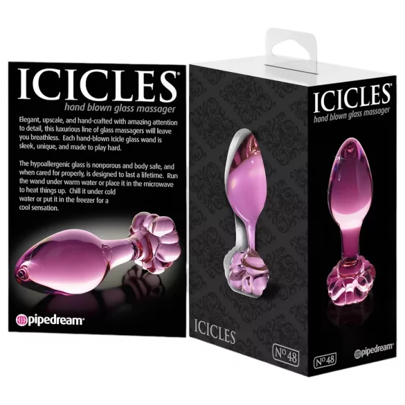 Icicles No. 48 - stekleni analni čep - rožast motiv - roza