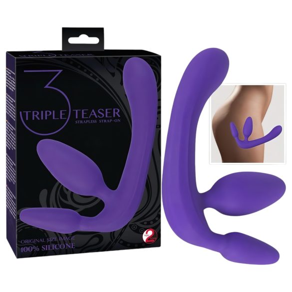 Trikratni, pritrdljivi dildo brez traku (vijoličen)