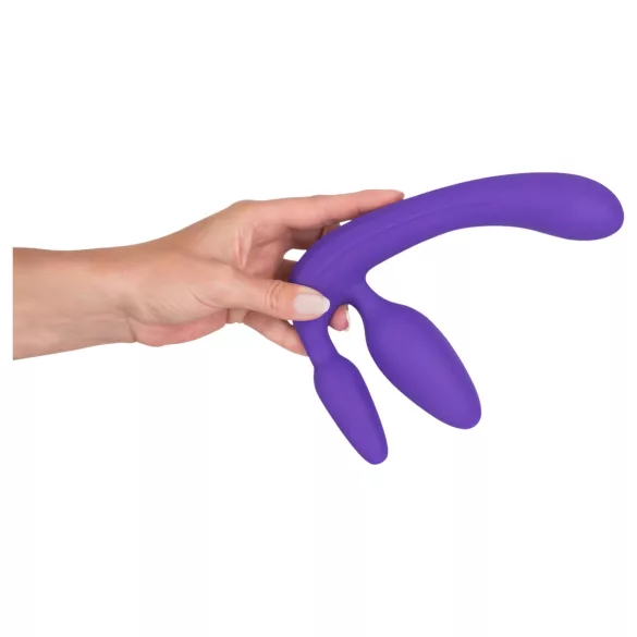 Trojni - dildo brez pasov - silikon - vijoličen