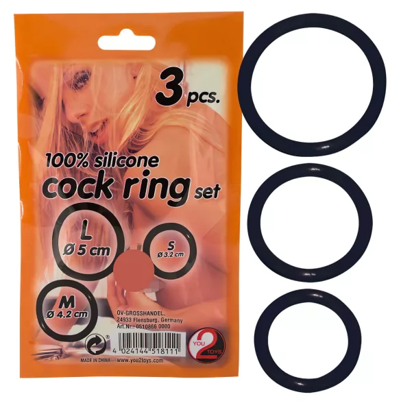 You2Toys - silikonski erekcijski obroč set 3 kos - črna
