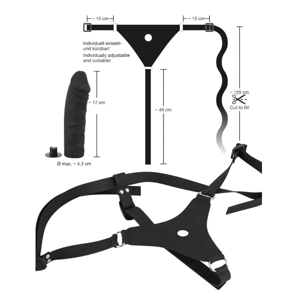 You2Toys - silikonski strap-on dildo - črn