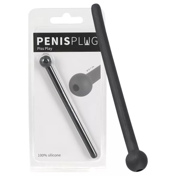 Dilator Piss Play - dilator za penis - votli, silikon - črn