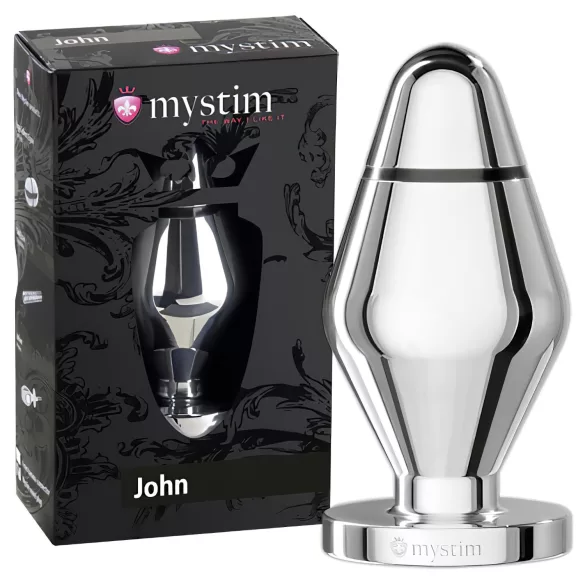 mystim Little John - elektro analni čep - velik srebrn
