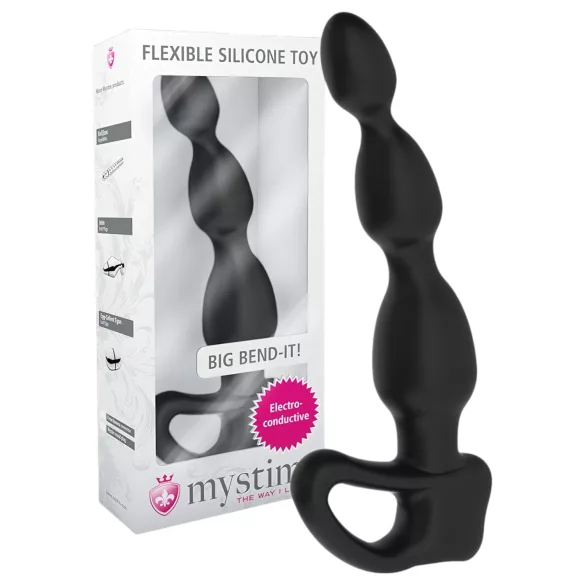 mystim Big Bend-it! - elektro analni dildo z izboklinami - črn