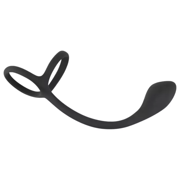 Black Velvets - tanek analni dildo s penis in moda prstanom - črna