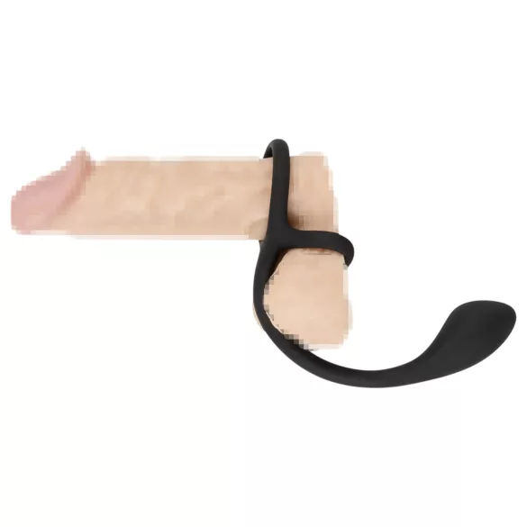 Black Velvets - tanek analni dildo s penis in moda prstanom - črna