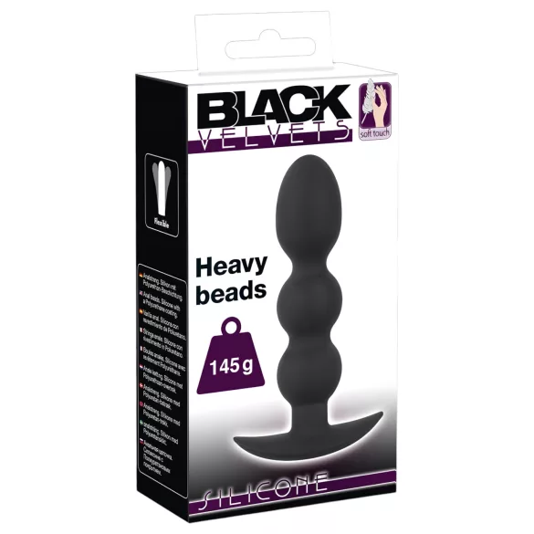 Black Velvets - analni čep z utežjo 145g - kroglice - črn