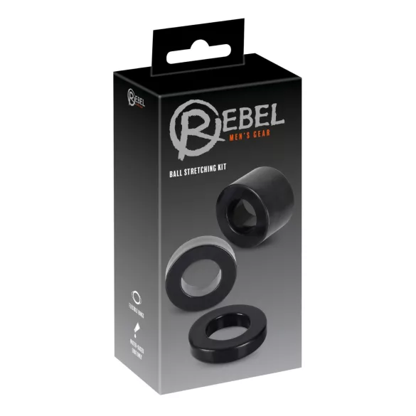 Rebel - penisni in mošnji obroč ter podaljšek - črna