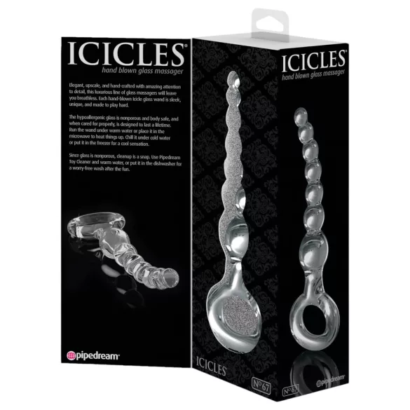 Icicles No. 67 - stekleni dildo - kroglična oblika - prozoren
