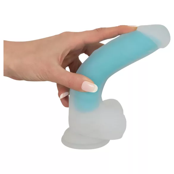 You2Toys - dildo z oprijemom - sveti v temi - modra
