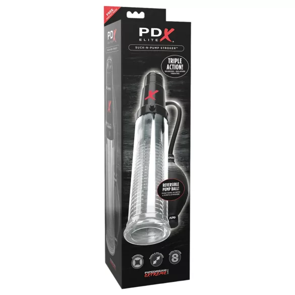 PDX Elite - 2 v 1 - penisna črpalka in masturbator v enem (prozoren)