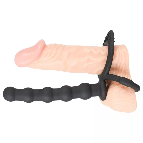 Black Velvets - erekcijski in penis obroč z analnim dildom - črna