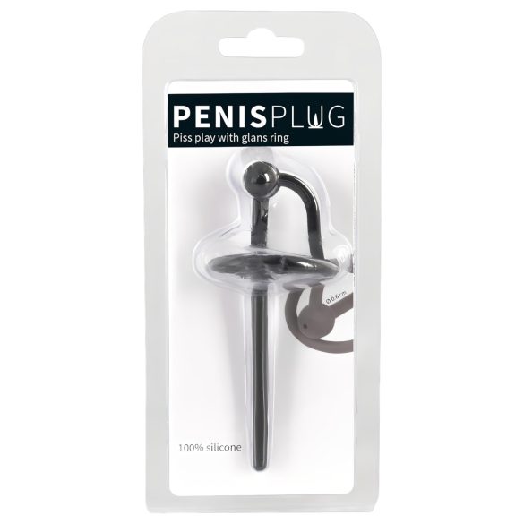 Penisplug - silikonski dilator z obročem za glavico (črn)