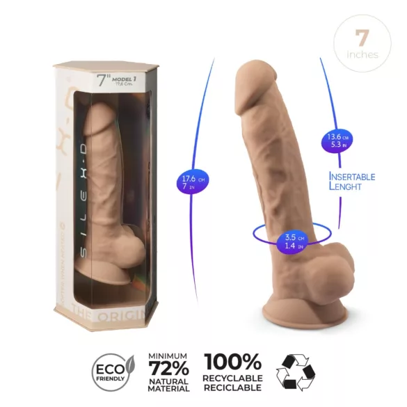 Silexd 7 - dildo s priseskom - 17,5 cm - naravna barva