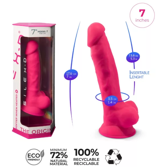 Silexd 7 - dildo z modoma s priseskom - 17,5 cm (roza)