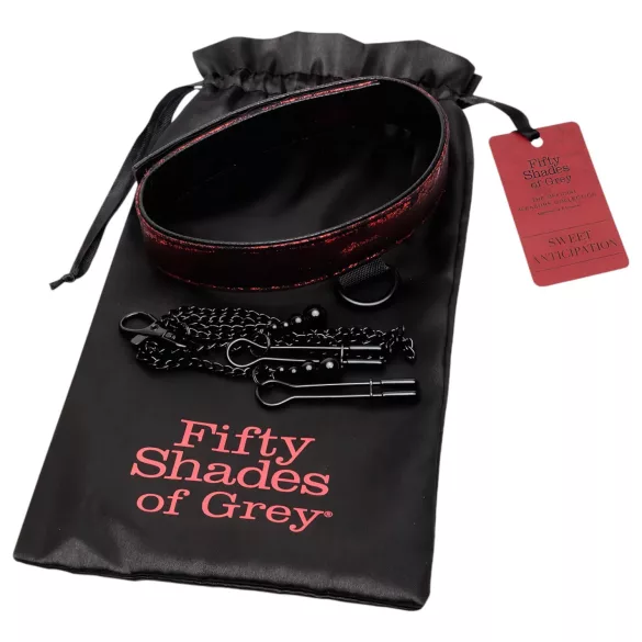 Fifty Shades of Grey - ovratnica in sponke za bradavičke - črno-rdeča