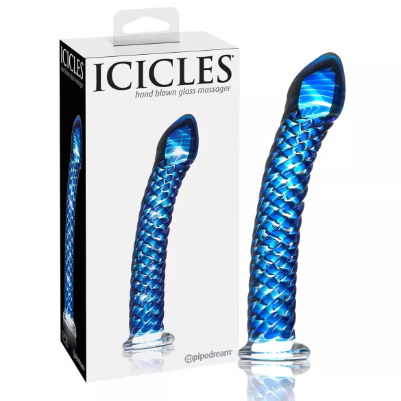 Icicles No. 29 - stekleni dildo za penis - spiralna oblika - modra