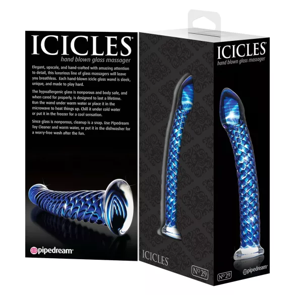 Icicles No. 29 - stekleni dildo za penis - spiralna oblika - modra