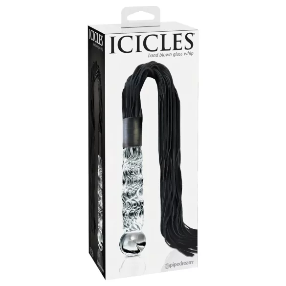 Icicles No. 38 - bič iz umetnega usnja in stekleni dildo - prozorno črna