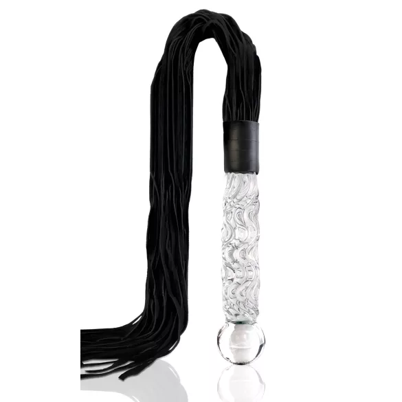 Icicles No. 38 - bič iz umetnega usnja in stekleni dildo - prozorno črna