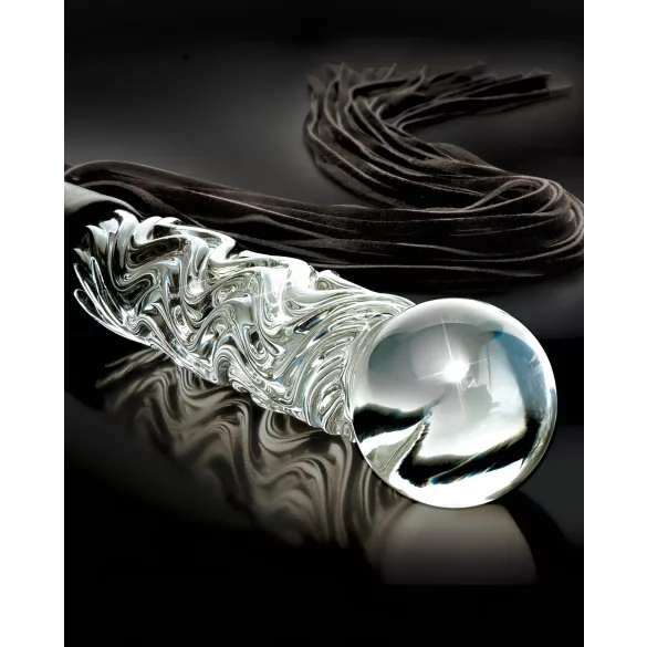 Icicles No. 38 - bič iz umetnega usnja in stekleni dildo - prozorno črna