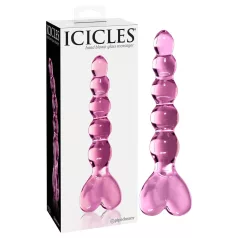Icicles No. 43 - stekleni dildo z bunkicami in srcem - roza