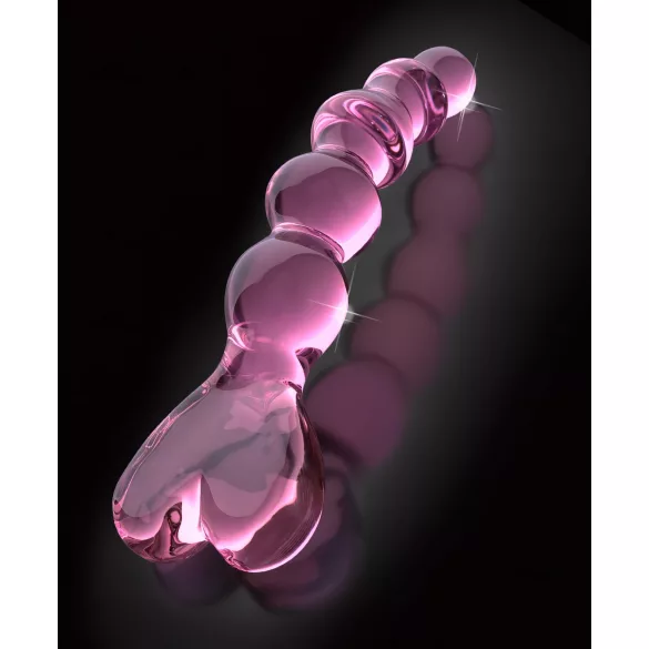 Icicles No. 43 - stekleni dildo z bunkicami in srcem - roza