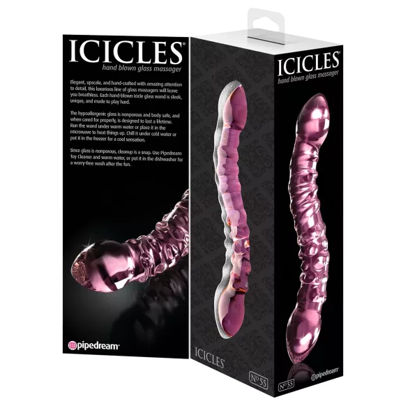 Icicles No. 55 - stekleni dildo z dvema koncema za G-točko - roza