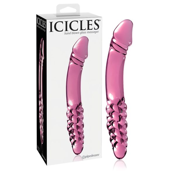 Icicles No. 57 - Dvostranski stekleni dildo s penisom (roza)