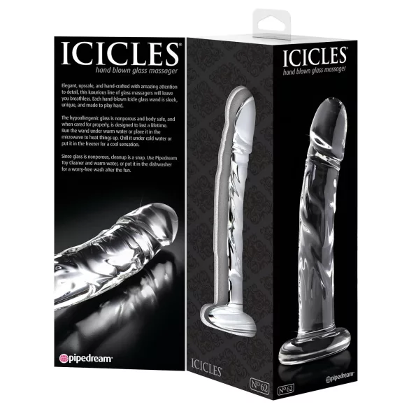 Icicles No. 62 - stekleni dildo z obliko penisa - prozoren