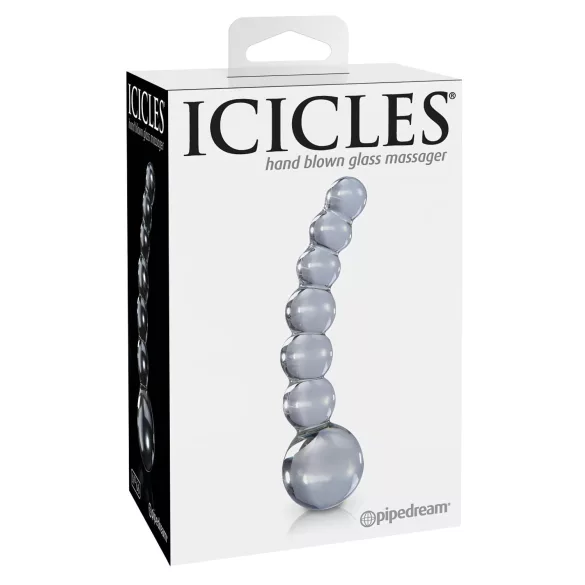 Icicles No. 66 - stekleni dildo z ukrivljenim in krogličnim dizajnom - prozorna