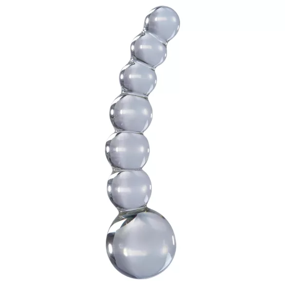 Icicles No. 66 - stekleni dildo z ukrivljenim in krogličnim dizajnom - prozorna
