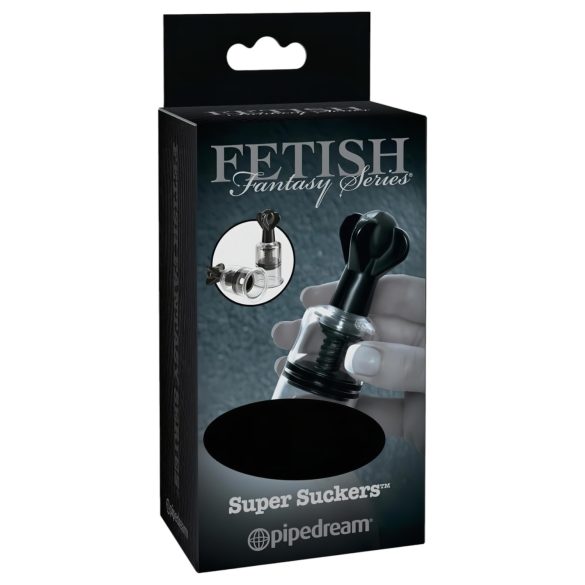 Fetish Super Suckers - sesalna črpalka za bradavice (črno-prozorna)