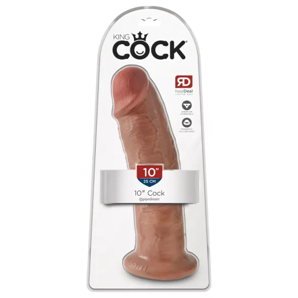 King Cock 10 - velik dildo s priseskom (25 cm) - temna naravna barva