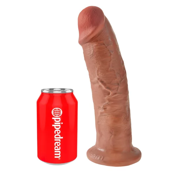 King Cock 10 - velik dildo s priseskom (25 cm) - temna naravna barva
