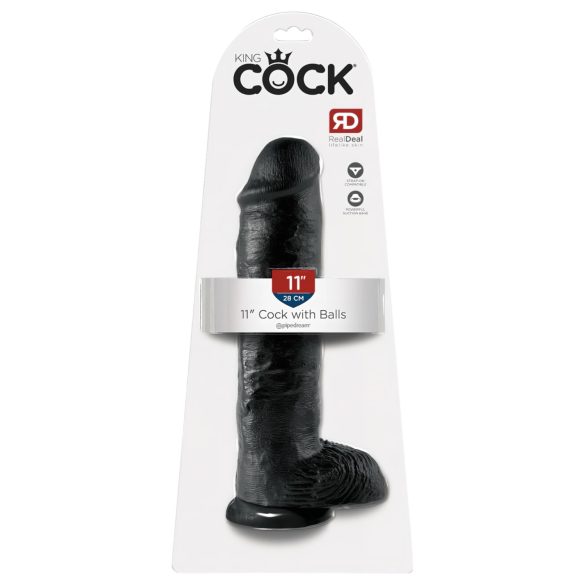 Kraljevski penis 11 - velik prisesalni dildo z moda (28 cm) - črn