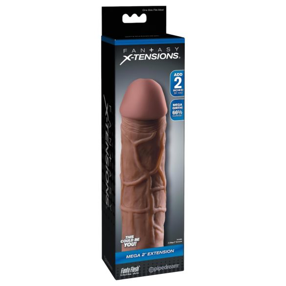 X-TENSION Mega 2 - realističen penis rokav (20,3 cm) - temno naraven