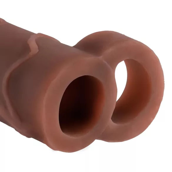 Pipedream X-TENSION Perfect 2 - erekcijski obroč z nastavkom za penis - temno naravna barva (19 cm)