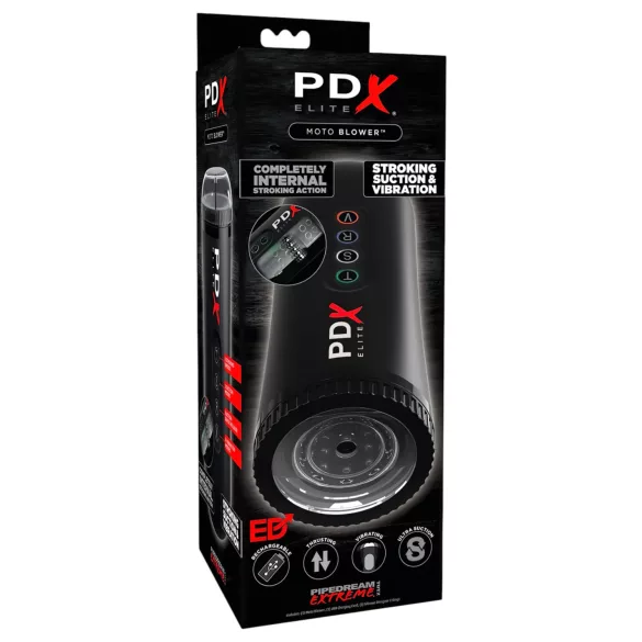 PDX Moto Blower - sesalni, vibracijski masturbator (črn)