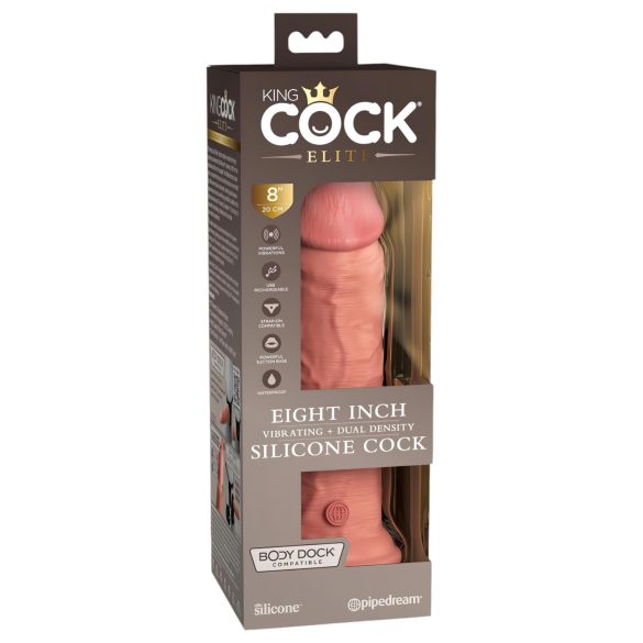King Cock Elite 8 - dildo z vibracijo in priseskom - 20 cm - naravna barva