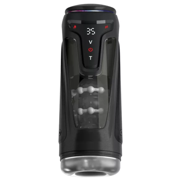 PDX Elite Moto-Bator Pro - biserni, ogrevani potisni masturbator (črn)