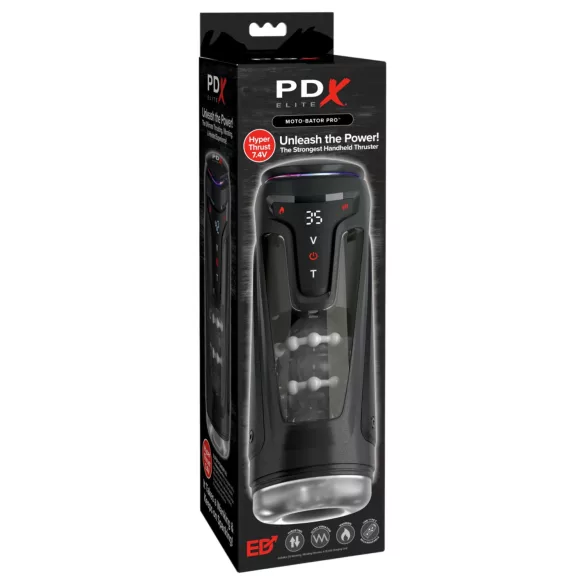 PDX Elite Moto-Bator Pro - biserni, ogrevani potisni masturbator (črn)