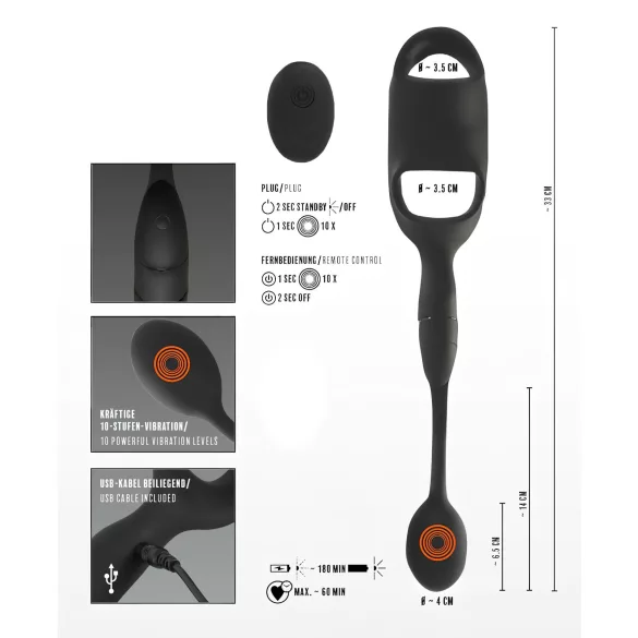 Rebel - obroček za penis in moda z analnim vibratorjem (črn)