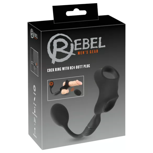 Rebel - obroček za penis in moda z analnim vibratorjem (črn)