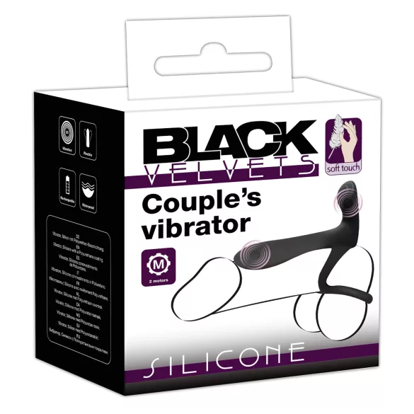 Black Velvets - vibrator in erekcijski obroč 2v1 - polnjenje - črna